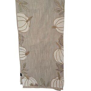 Tahari Home Beige Tan Metallic Pumpkin Fall Table Runner Country Farmhouse